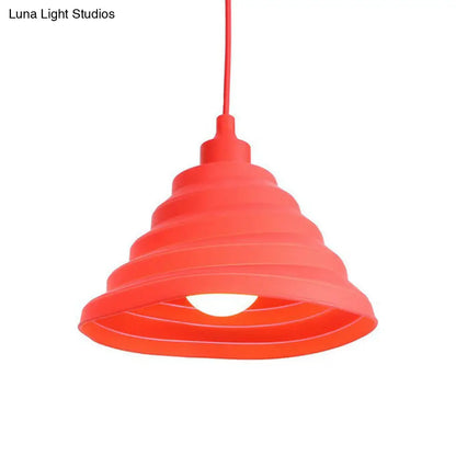 Industrial Red Iron Hanging Lamp Kit - Single Tapered/Cage/Flared Ceiling Pendant Light for Living Room