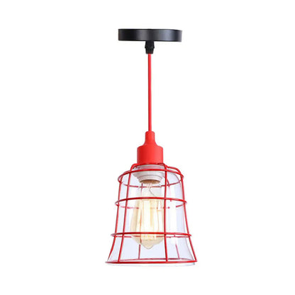 Industrial Red Iron Hanging Lamp Kit - Single Tapered/Cage/Flared Ceiling Pendant Light for Living Room