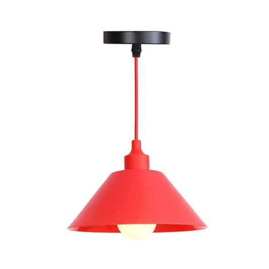 Industrial Red Iron Hanging Lamp Kit - Single Tapered/Cage/Flared Ceiling Pendant Light for Living Room