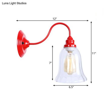 DecorBites™ DecorBites™ Industrial Red Sconce Light with Clear Textured Glass Bell Shade
