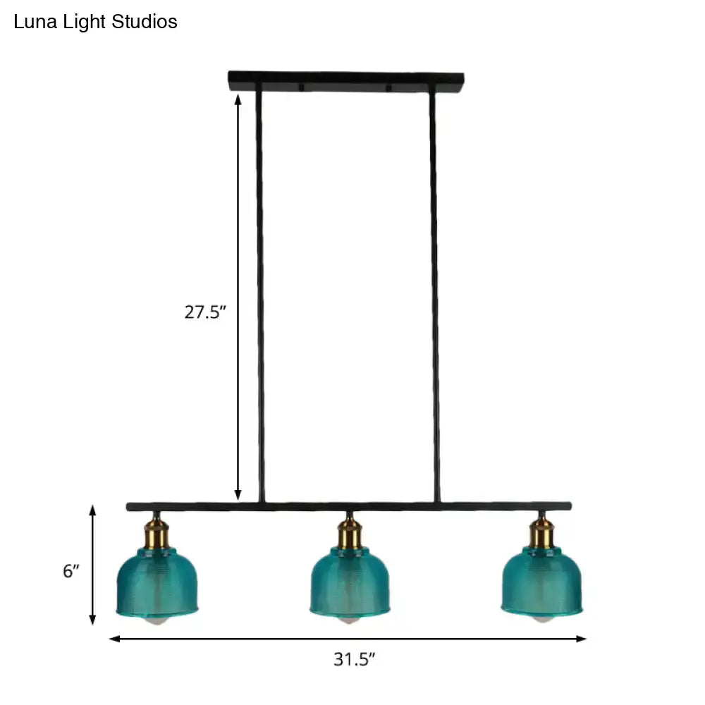 Black metal pendant light with three teal glass shades for island lighting in red yellow blue 110v-120v 220v-240v models