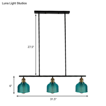 Black metal pendant light with three teal glass shades for island lighting in red yellow blue 110v-120v 220v-240v models