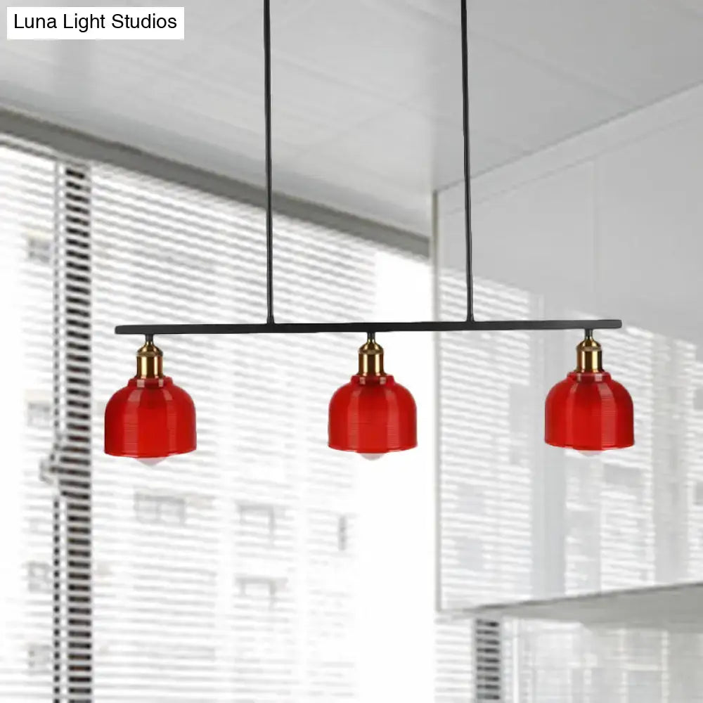Decorbites™ industrial black pendant lamp with red glass bowl brass accents and black metal frame for island lighting