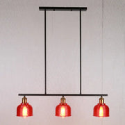 Red glass pendant light with black metal frame and brass accents from decorbites industrial red yellow blue 3-light lamp