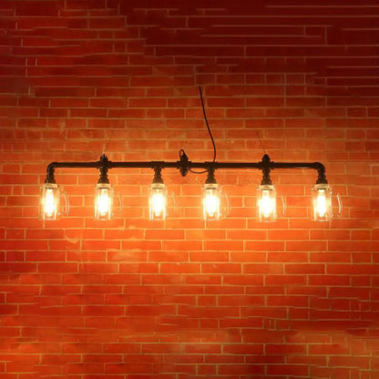 DecorBites™ Industrial Restaurant Island Ceiling Light - 6 Bulbs Suspended with Pipe and Beer Mug Glass Shade (Black)