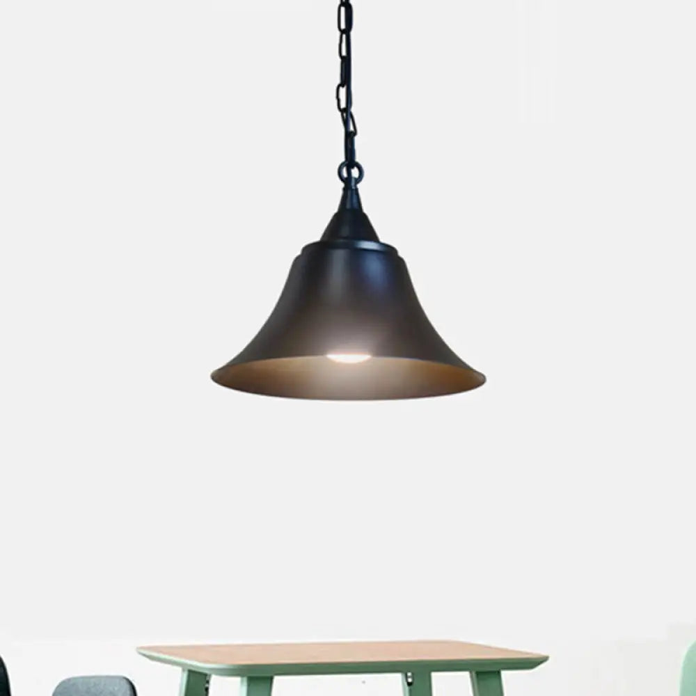 Industrial Restaurant Pendant Light with Bell Iron Shade - Black