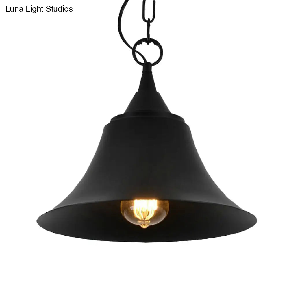 Industrial Restaurant Pendant Light with Bell Iron Shade - Black