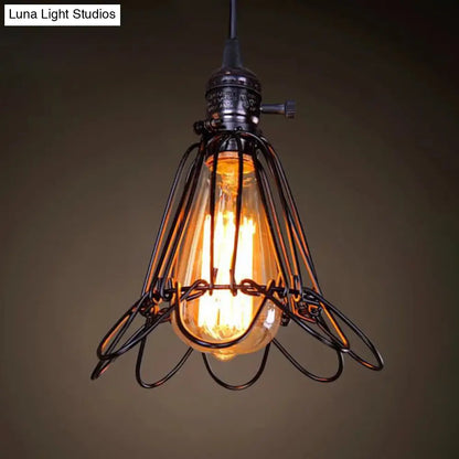 Industrial Retro 1-Light Pendant with Metal Cage for Bar - Hang in Style!