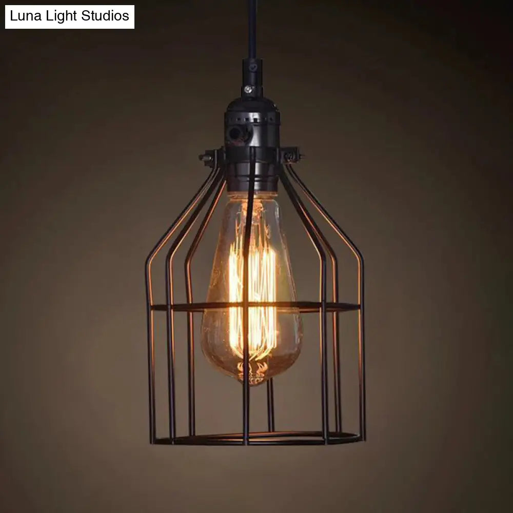 Industrial Retro 1-Light Pendant with Metal Cage for Bar - Hang in Style!