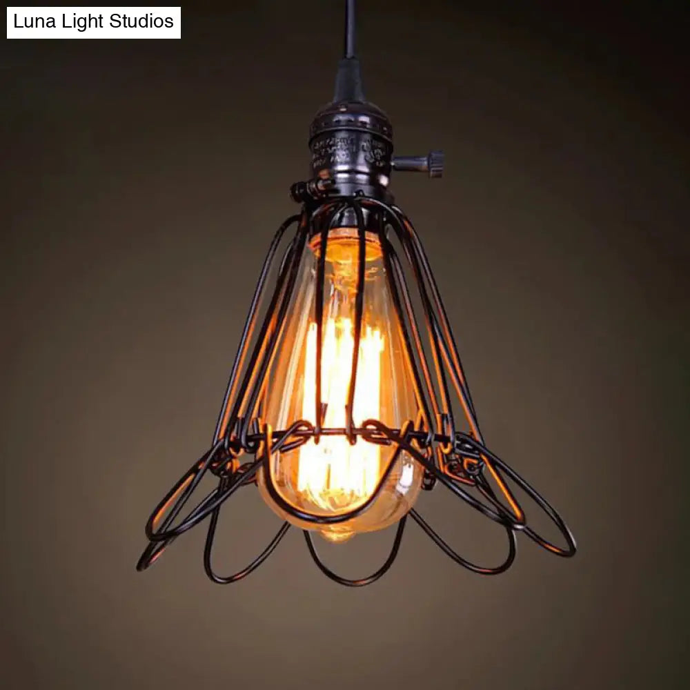 Industrial Retro 1-Light Pendant with Metal Cage for Bar - Hang in Style!