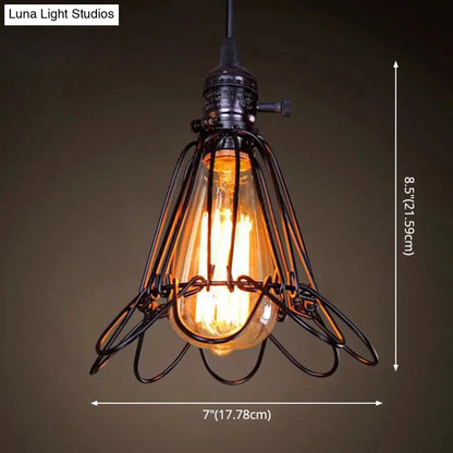 Industrial Retro 1-Light Pendant with Metal Cage for Bar - Hang in Style!