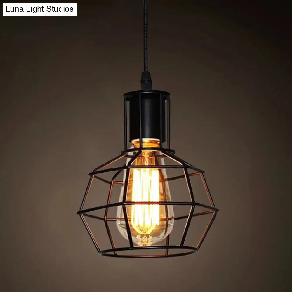 Industrial Retro 1-Light Pendant with Metal Cage for Bar - Hang in Style!