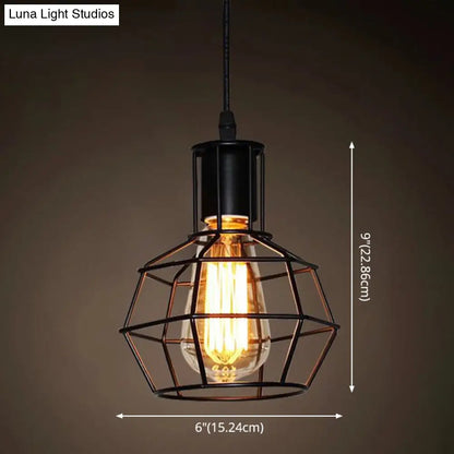 Industrial Retro 1-Light Pendant with Metal Cage for Bar - Hang in Style!