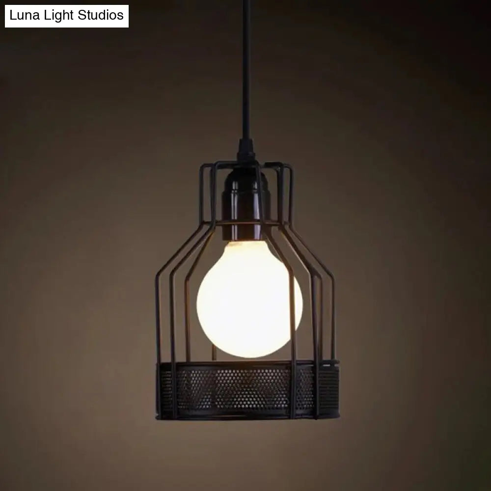 Industrial Retro 1-Light Pendant with Metal Cage for Bar - Hang in Style!