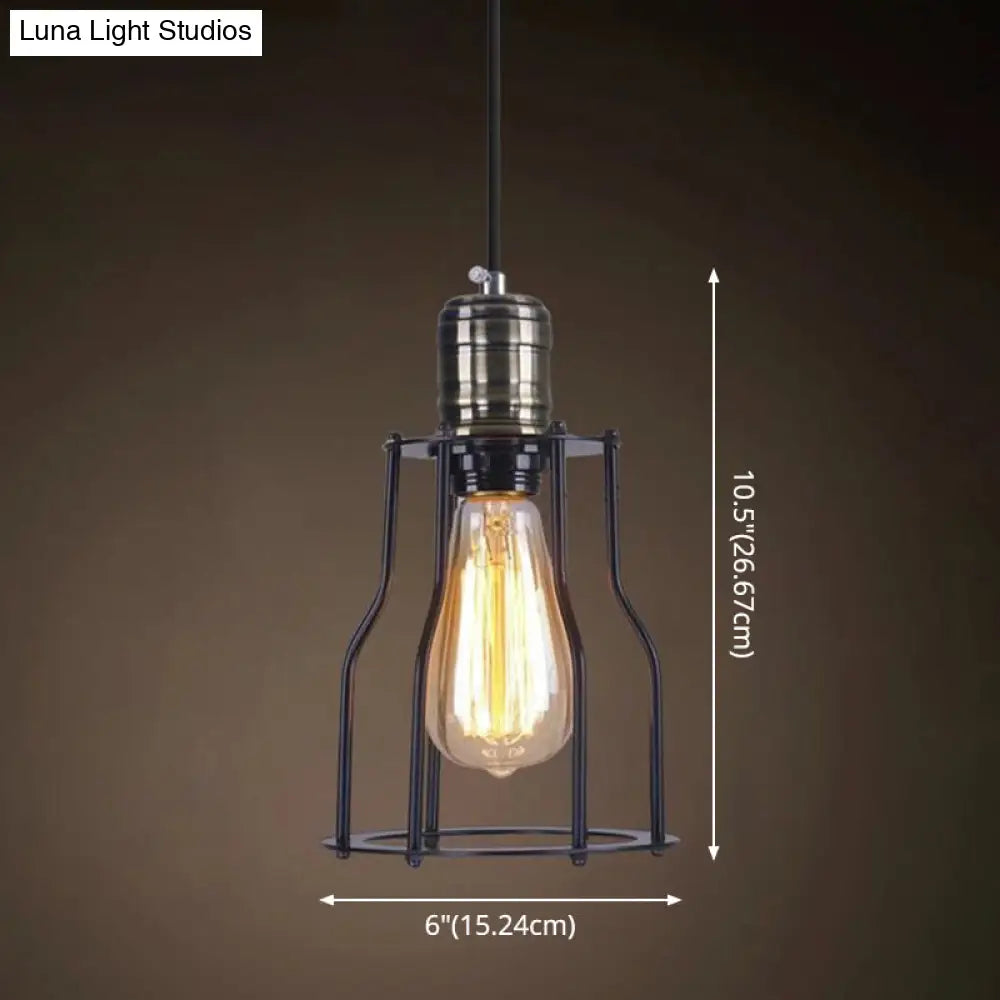 Industrial Retro 1-Light Pendant with Metal Cage for Bar - Hang in Style!