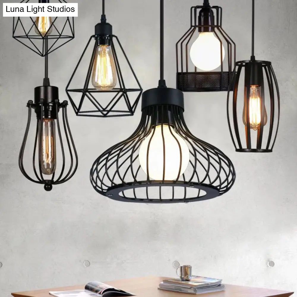 Industrial Retro 1-Light Pendant with Metal Cage for Bar - Hang in Style!