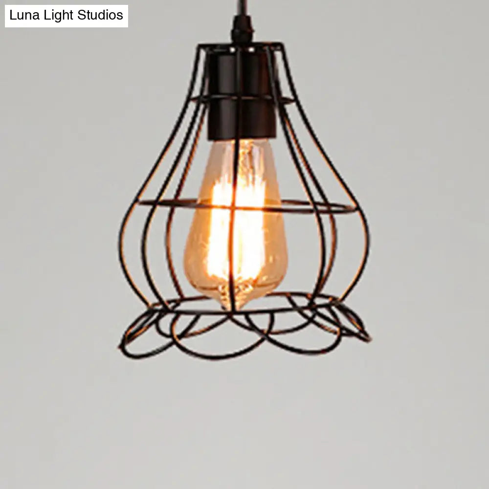 Industrial Retro 1-Light Pendant with Metal Cage for Bar - Hang in Style!