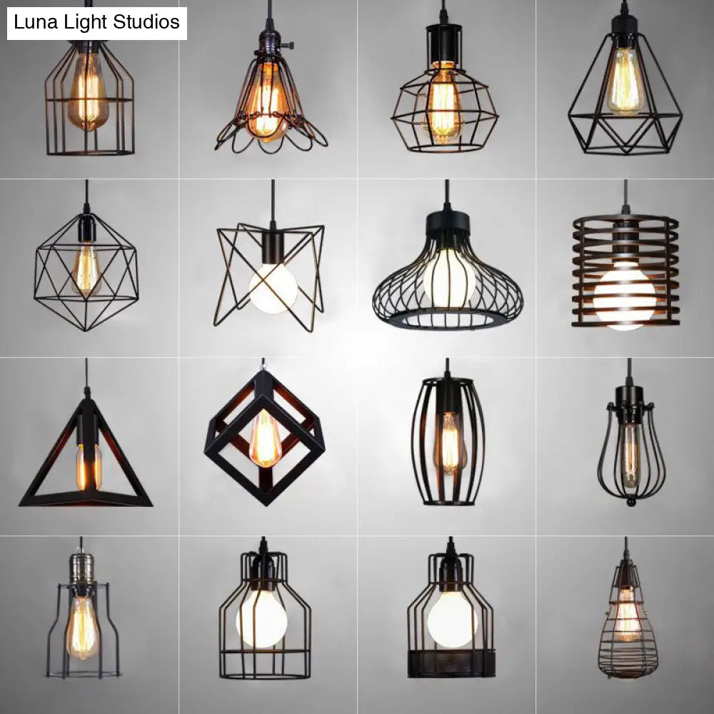 Industrial Retro 1-Light Pendant with Metal Cage for Bar - Hang in Style!