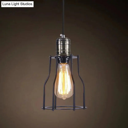 Industrial Retro 1-Light Pendant with Metal Cage for Bar - Hang in Style!