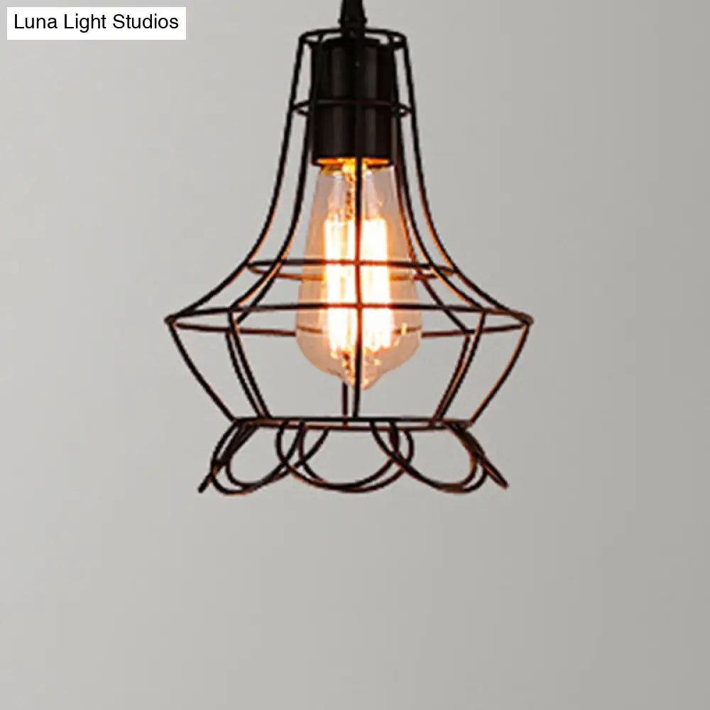 Industrial Retro 1-Light Pendant with Metal Cage for Bar - Hang in Style!