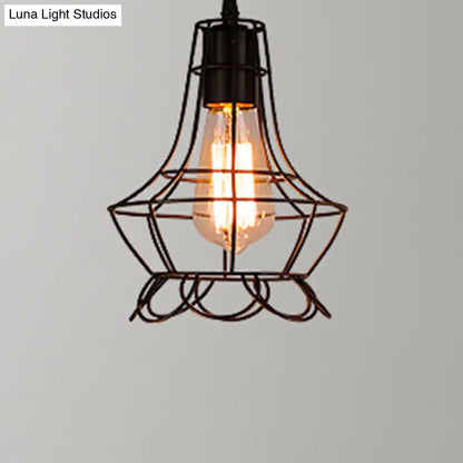 Industrial Retro 1-Light Pendant with Metal Cage for Bar - Hang in Style!