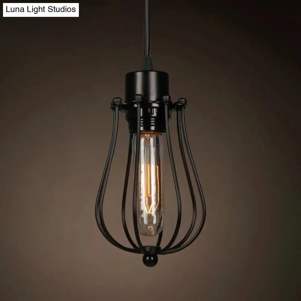 Industrial Retro 1-Light Pendant with Metal Cage for Bar - Hang in Style!