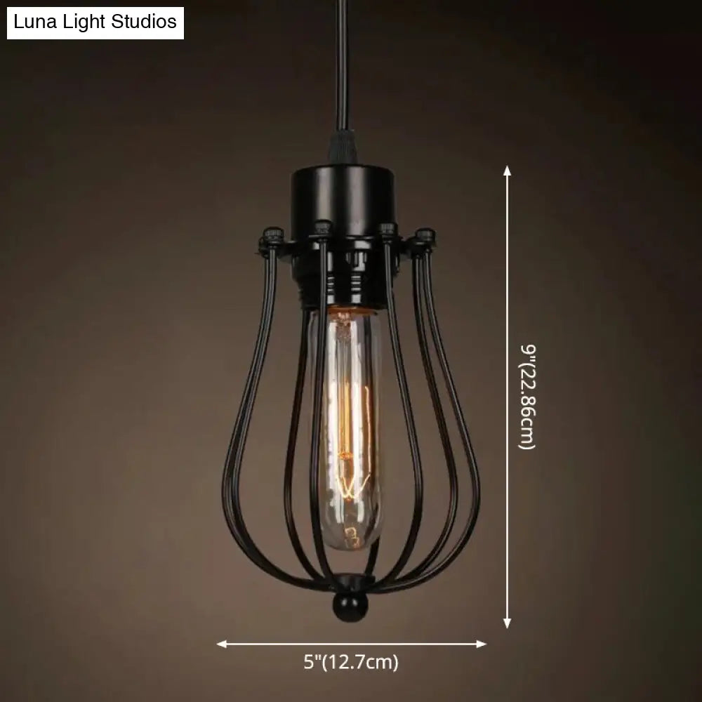 Industrial Retro 1-Light Pendant with Metal Cage for Bar - Hang in Style!