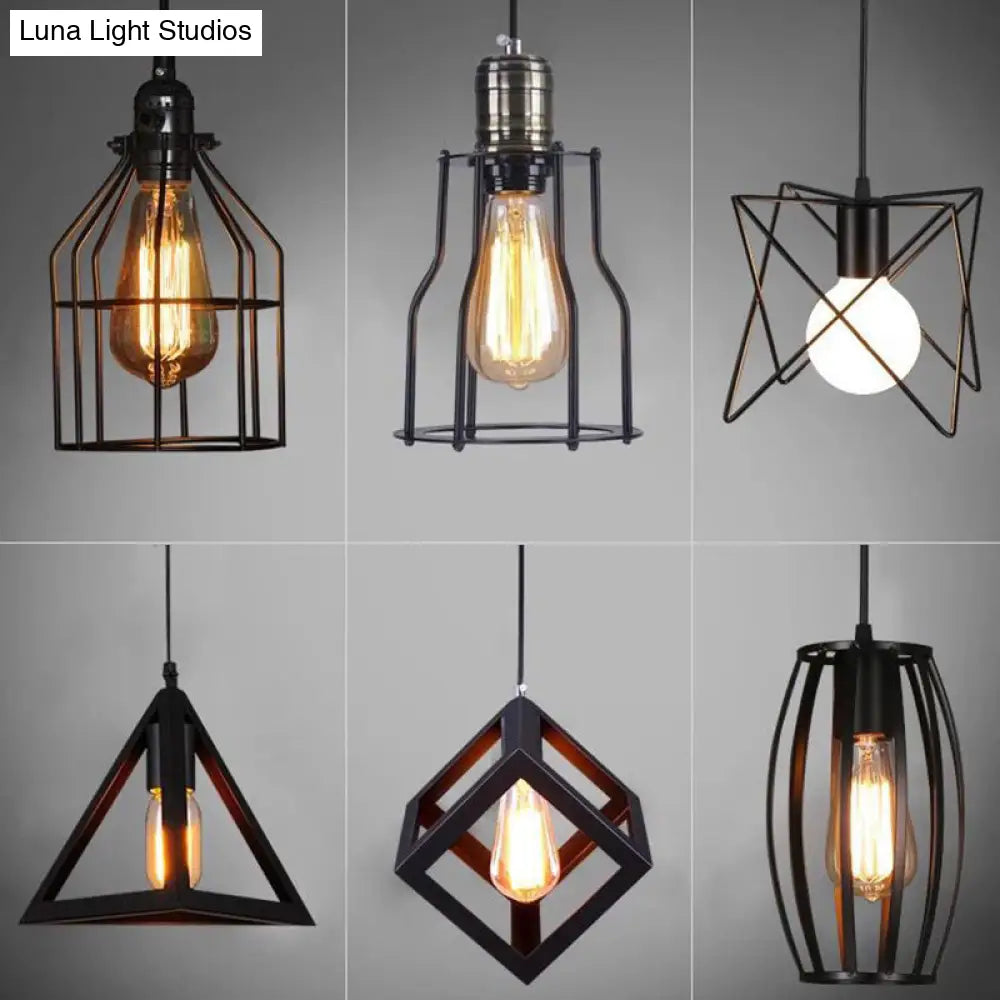 Industrial Retro 1-Light Pendant with Metal Cage for Bar - Hang in Style!