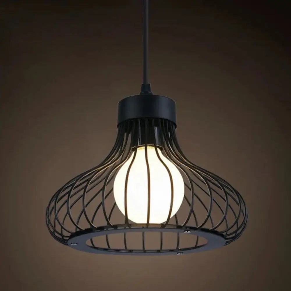 Industrial Retro 1-Light Pendant with Metal Cage for Bar - Hang in Style!