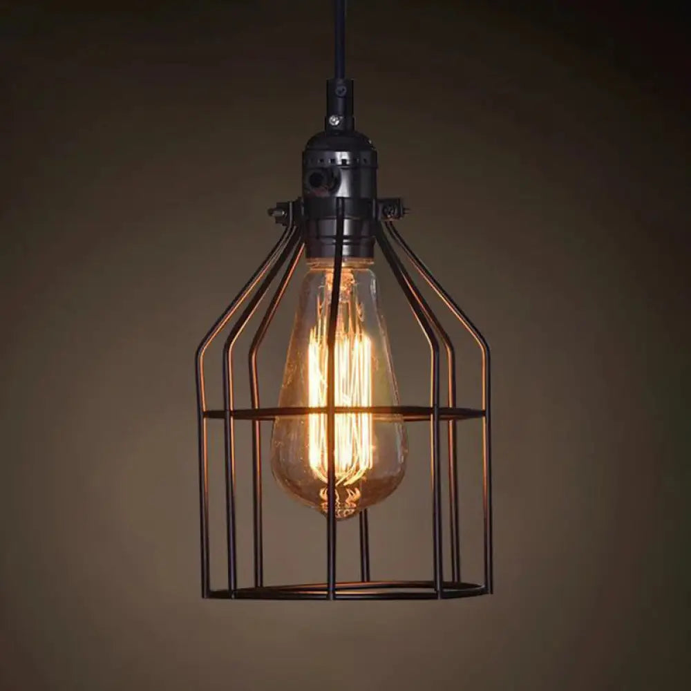 Industrial Retro 1-Light Pendant with Metal Cage for Bar - Hang in Style!