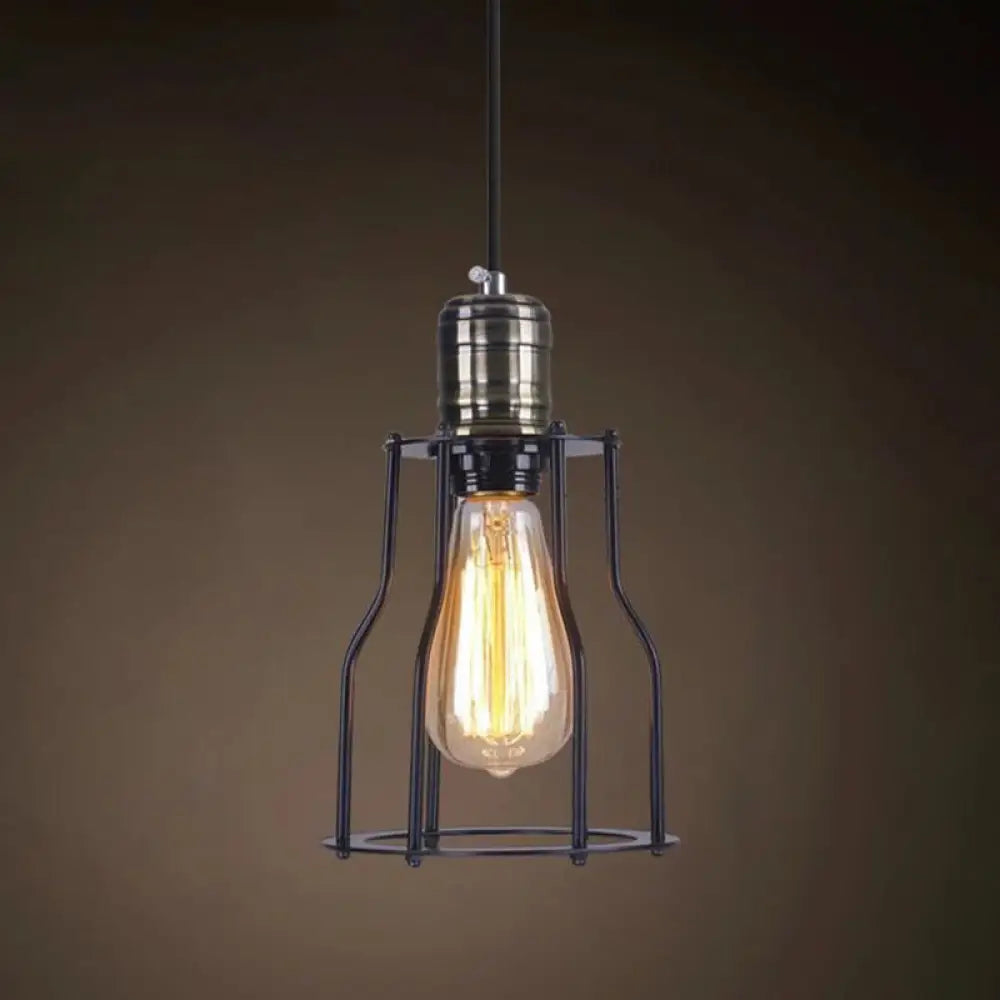 Industrial Retro 1-Light Pendant with Metal Cage for Bar - Hang in Style!