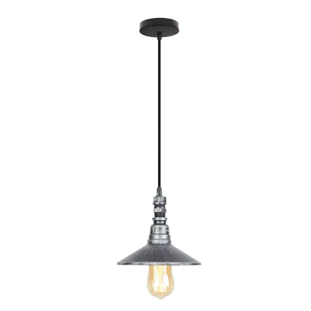 Industrial retro black and bronze pendant light fixture with weathered metal shade and exposed Edison bulb for kitchen use
