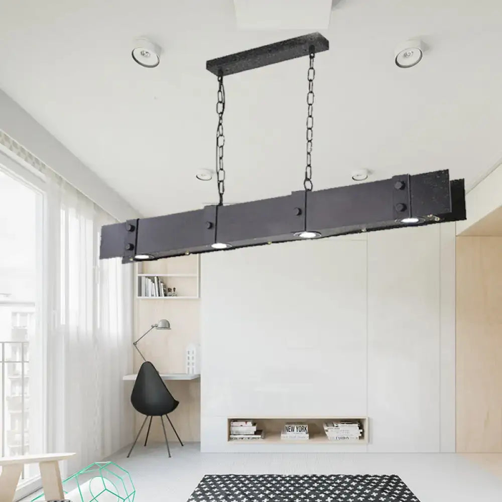 Decorbites™ retro black metal island pendant light with rectangular beam design and visible rivets for led incandescent fluorescent bulbs 220v-240v 110v-120v