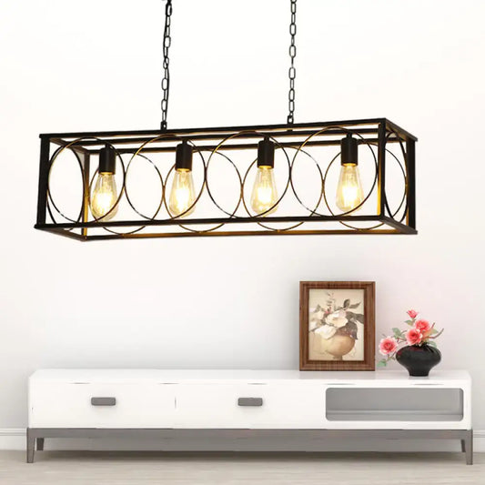 Decorbites industrial retro cage pendant light with black metal shade and four exposed led incandescent bulbs for 220v-240v use