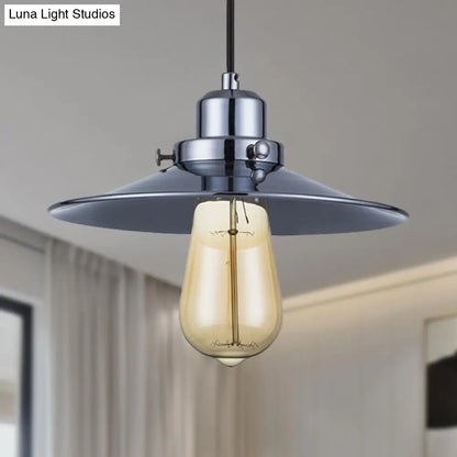 Industrial Retro Metal Pendant Light in Polished Chrome - Flared Shade, 1-Bulb Hanging Lamp for Bedroom Ceiling