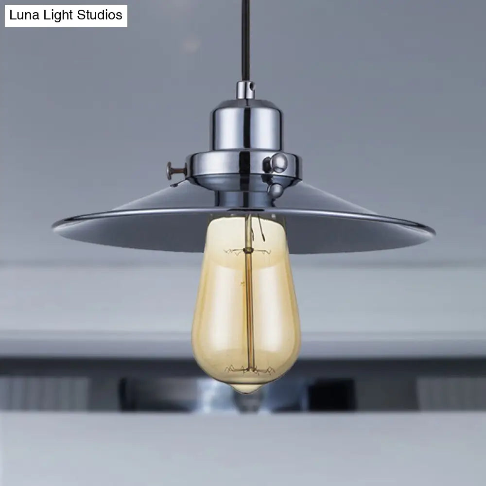 Industrial Retro Metal Pendant Light in Polished Chrome - Flared Shade, 1-Bulb Hanging Lamp for Bedroom Ceiling