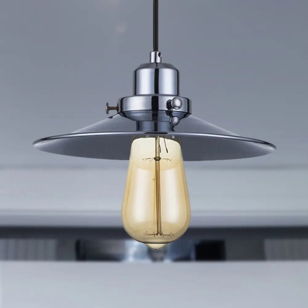 Industrial Retro Metal Pendant Light in Polished Chrome - Flared Shade, 1-Bulb Hanging Lamp for Bedroom Ceiling