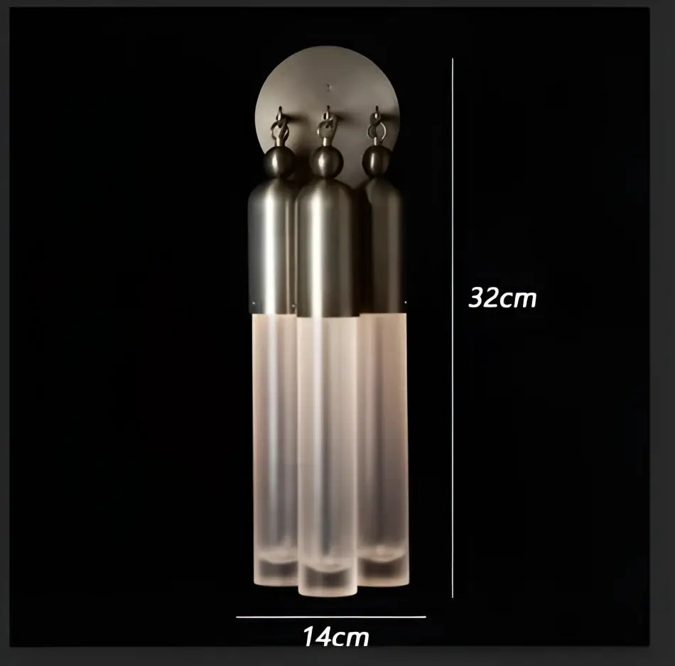 Modern industrial retro pendant lamp featuring three metallic wall sconces with frosted and polished glass shades
