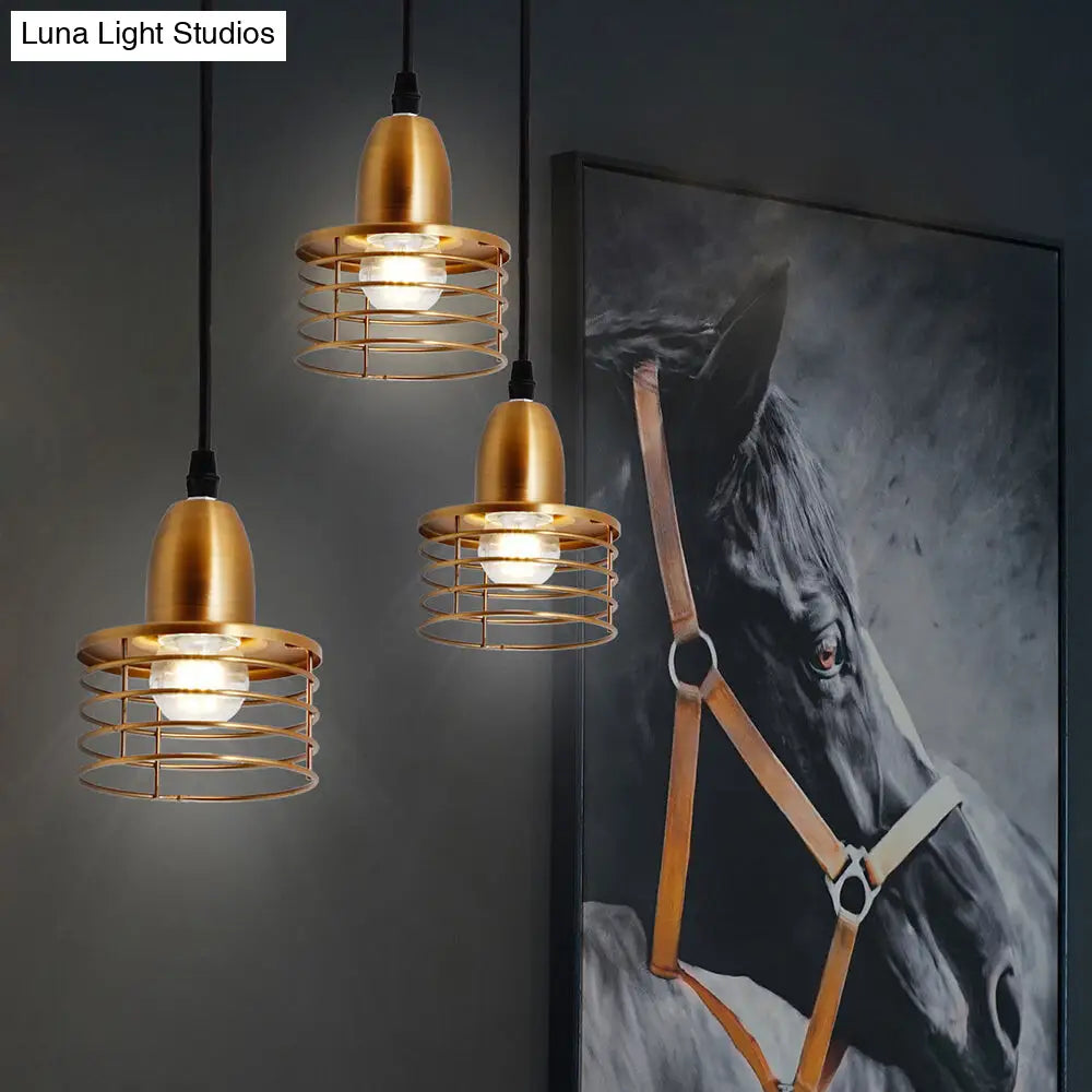 Industrial Retro Pendant Lighting: 1-Light Drum Pendant with Wire Cage Shade for Kitchen Ceiling, Black/Bronze Metal