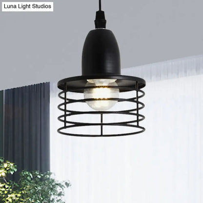 Industrial Retro Pendant Lighting: 1-Light Drum Pendant with Wire Cage Shade for Kitchen Ceiling, Black/Bronze Metal