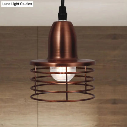 Industrial Retro Pendant Lighting: 1-Light Drum Pendant with Wire Cage Shade for Kitchen Ceiling, Black/Bronze Metal