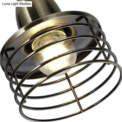 Industrial Retro Pendant Lighting: 1-Light Drum Pendant with Wire Cage Shade for Kitchen Ceiling, Black/Bronze Metal