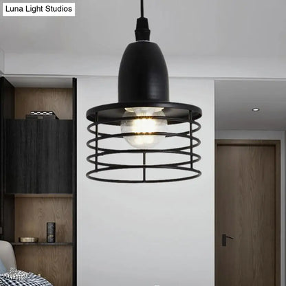 Industrial Retro Pendant Lighting: 1-Light Drum Pendant with Wire Cage Shade for Kitchen Ceiling, Black/Bronze Metal