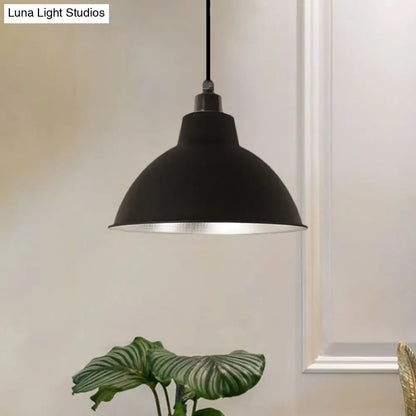 Industrial Retro Suspended Light - Black/Silver, 1 Light, 12-16" Diameter