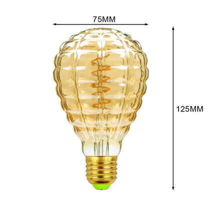 Vintage-style amber glass industrial retro vintage led edison bulb with textured ribbed surface and visible filament