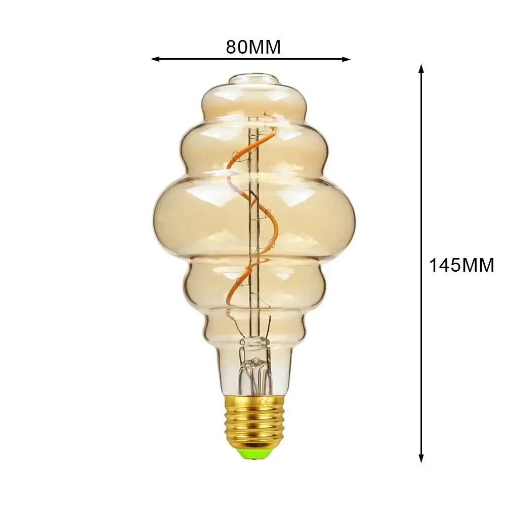 Vintage-style amber glass filament retro vintage led bulb with gold-toned screw base for decorbites industrial retro lighting