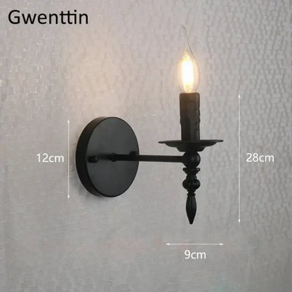 Black wrought iron candle style industrial retro wall sconce with illuminated bulb for bedroom decorbites industrial retro decor