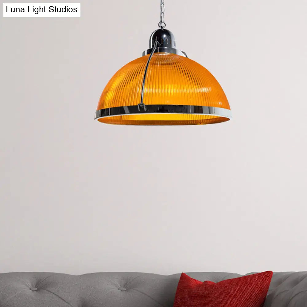 Industrial Ribbed Dome Pendant Lamp in White/Red/Yellow - Acrylic and Metal