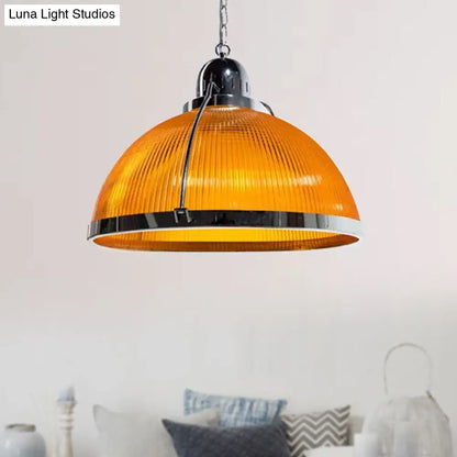 Industrial Ribbed Dome Pendant Lamp in White/Red/Yellow - Acrylic and Metal