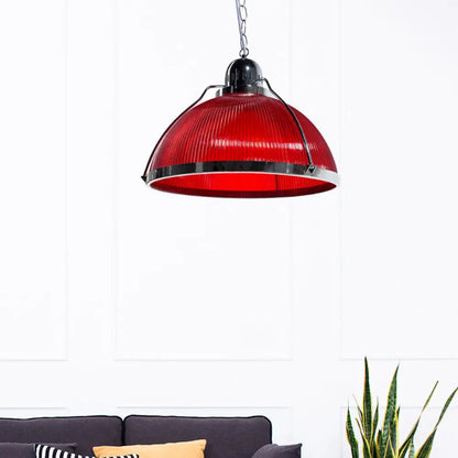 Industrial Ribbed Dome Pendant Lamp in White/Red/Yellow - Acrylic and Metal